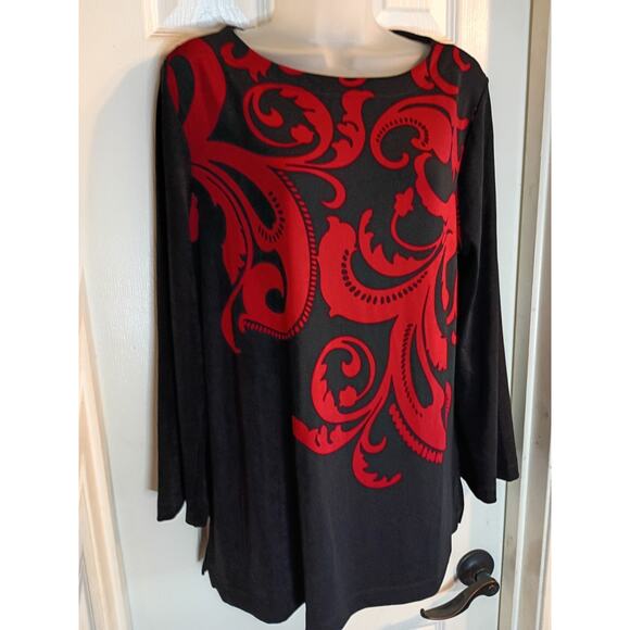 Chico's Tops - Chicos Top Black And Red Liquid Knit Sz 2 L Stretch Business Casual
